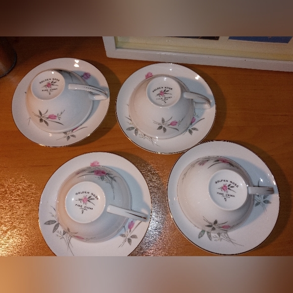 ✧Vintage Golden Rose Tea cups |Pink Rose by Max Schonfeld - Picture 4 of 8